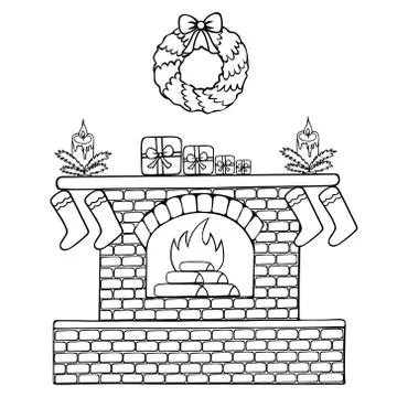 A fire is burning in the fireplace. Sketch. Vector illustration. Illustrazione stock