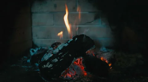 Fire burning in the fireplace - slow motion Stock Footage 65155137