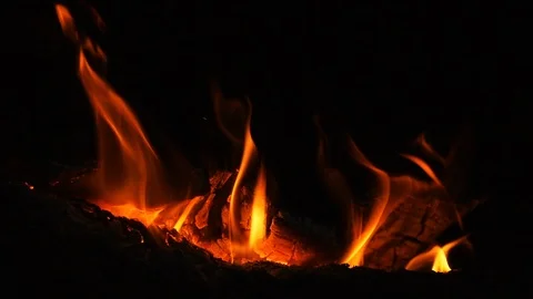 Fire burning in the fireplace - slow motion Stock Footage 86089270