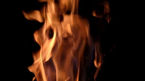 Fire burning in the fireplace. Slow motion video of fire flames over dark bac Video stock 92077457