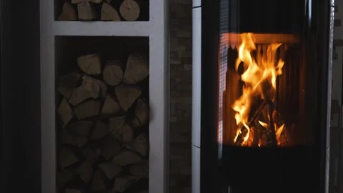 Fire burning in the fireplace. Slow motion 库存影片 131023273
