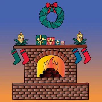 A fire is burning in the fireplace. Vector illustration. Illustrazione stock