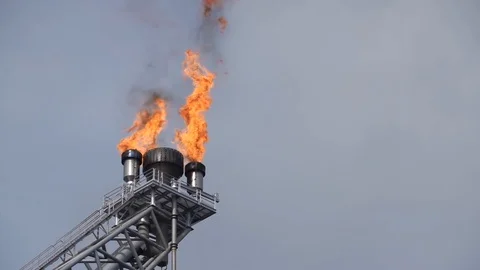 Fire Burning On Flare Tip. Stock Footage 129577123