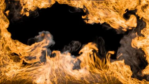 Fire burning frame. Fire frame for your design. Fire flames on a black back.. Stock Photos