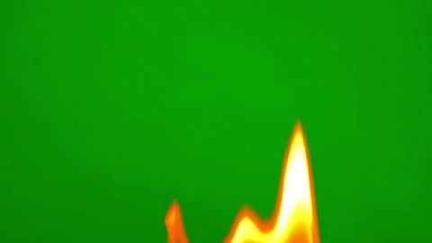 Fire burning fuel on red yellow bright on green  background on slow motion video Stock Footage 226805024