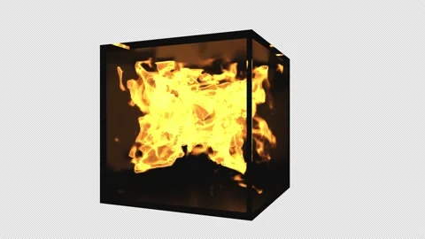 Fire burning in a glass cube. Stock Footage 239929097