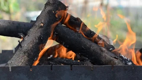 The fire is burning in the grill Stock Footage 142328189
