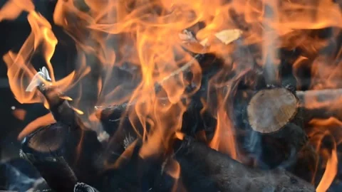 The fire is burning in the grill Stock Footage 142328193
