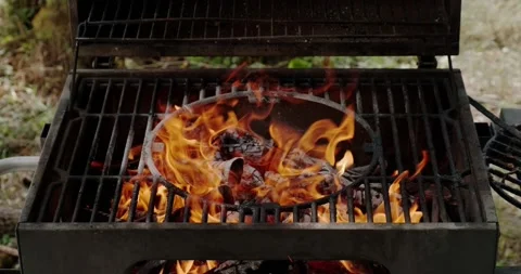The fire is burning in the grill Stock Footage 227000742
