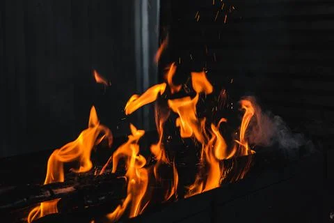 Fire burning on the grill Foto stock