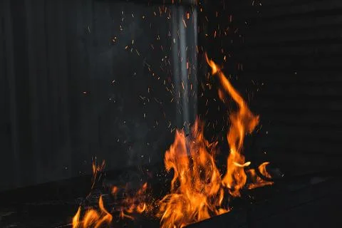 Fire burning on the grill Foto stock