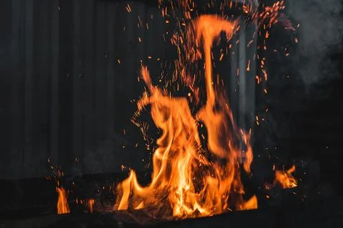 Fire burning on the grill 스톡 사진