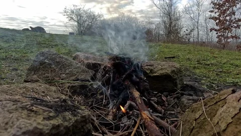 Fire burning high in the mountains. Fire in the stones. Stock Footage 229309349