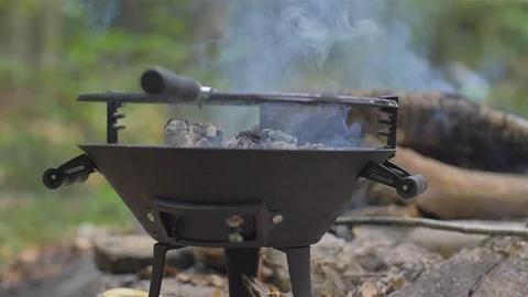 Fire burning high in a stove. Open grill. Video stock 113058831