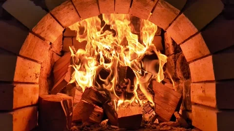 Fire burning in a home fireplace close-up Stock-Footage 268582687