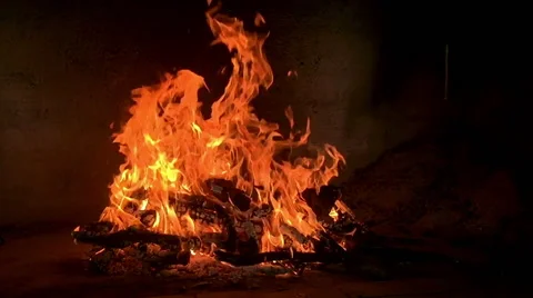Fire burning in indoor fireplace Stock Footage 62448184