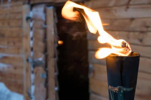 Fire burning inside metal torch Stock Photos