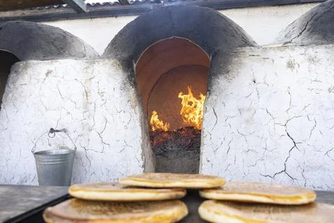 A fire burning inside the oven Stock-Fotos