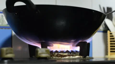 Fire burning of kitchen gas stove  Stock Footage 12429262