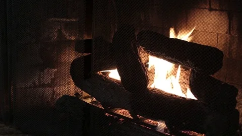 Fire Burning in Log Cabin Stock Footage 76483915