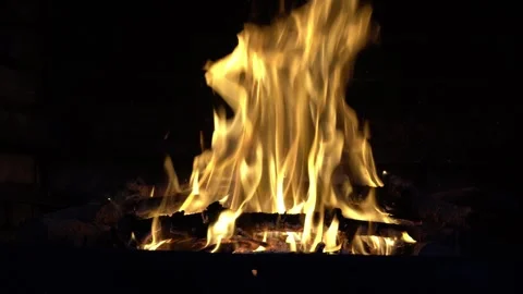 Fire burning logs in the bonfire to heat the house Stock Footage 280027392