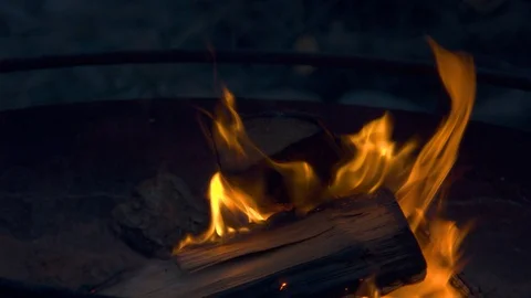 Fire Burning on Logs in a Firepit Stock Footage 96005424