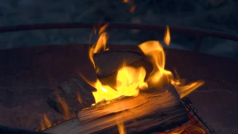 Fire Burning on Logs in a Firepit Stock Footage 96006090