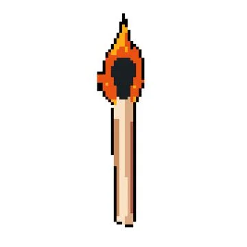 Fire burning match pixel art vector illustration Stock Illustration