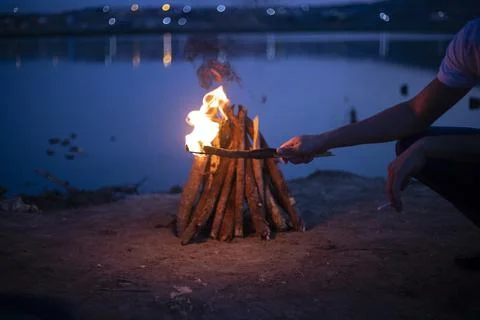 The fire is burning in nature. Stock Photos
