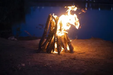The fire is burning in nature. Stock Photos