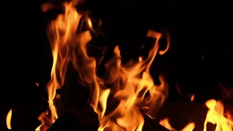 Fire burning in the night, slow motion Stock Footage 161445328