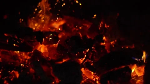 A fire is burning at night sparks fly Stock-Footage 136640009