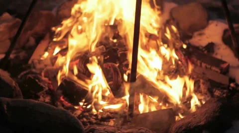 Fire Burning in an Outdoor Fireplace Stock Footage 36051776