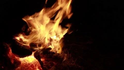 Fire Burning Outdoor Warmth Fireplace Night Wood Stock Footage 153661362