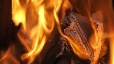 Fire Burning in the Oven, Bright Flames Dance Stock Footage 311268969