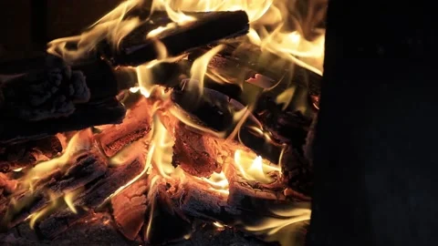 The fire is burning in the oven Stock Footage 184048711