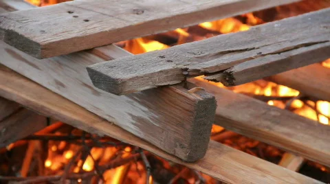 Fire with burning pallet HD Stock Footage 740249