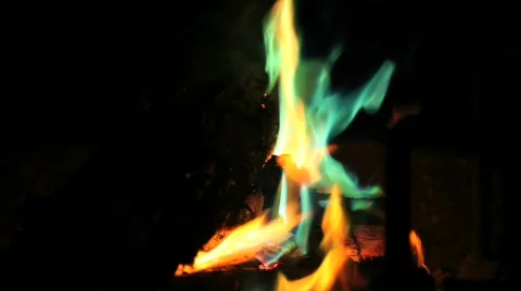 Fire Burning with Rainbow of Colors Stock Footage 526715