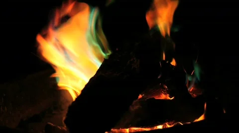 Fire Burning with Rainbow of Colors Stock Footage 606484