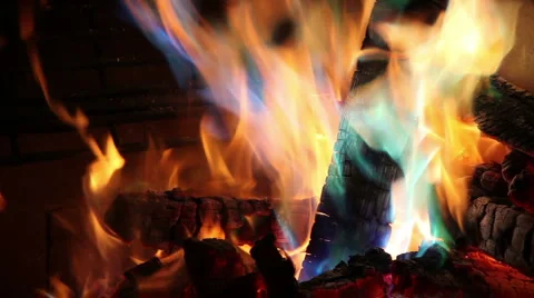 Fire Burning with Rainbow of Colors Stock Footage 883796