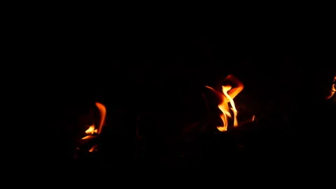 Fire burning singly from different spots in darkness Stock Footage 225795205