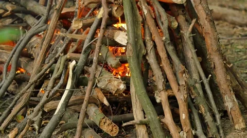 Fire is Burning Smoke is Raising up Ivan Kupala Pagan Festival Men and Women Stock Footage 64797906