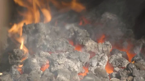 Fire Burning, smoldering coals Stock Footage 86628459