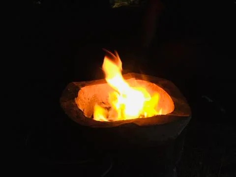 Fire burning in stove Foto stock