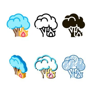 Fire burning tree icon outline series 스톡 일러스트