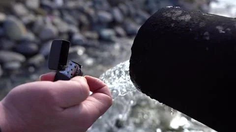 To fire the  - Burning Water, Fire Spring Stock Footage 251579749