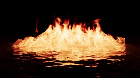 Fire burning on the water, tongues of flame blazing Stock-Footage 296337904