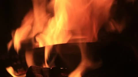 Fire - Burning Wood in Fireplace Stock Footage 22337755