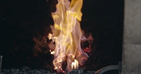 Fire Burns in Blacksmith Forge-Medium Shot 스톡 동영상 152252428