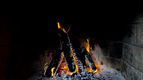 Fire burns in a brick fireplace. Video 4 Stock Footage 131456009